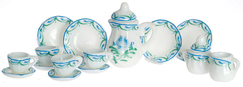 Green Floral Tea Set, 17 pc.